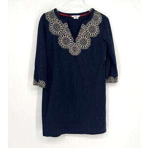 Boden Tunic Women's 6 Top Blue‎ Embroidered Floral Medallion Cotton Bohemian